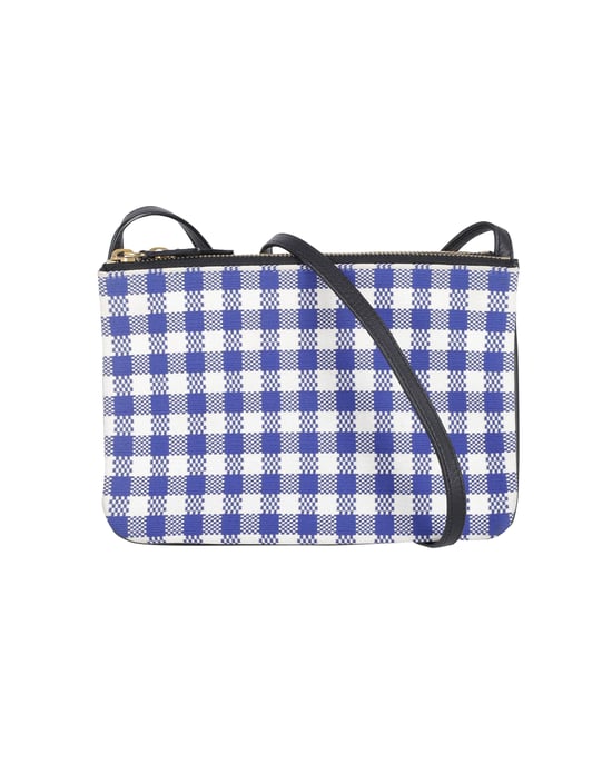 Celine Trio Gingham Crossbody Bag in Blue and White Cotton - Image 2