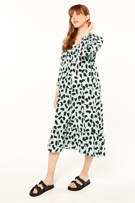 Green Printed Smock Dress
