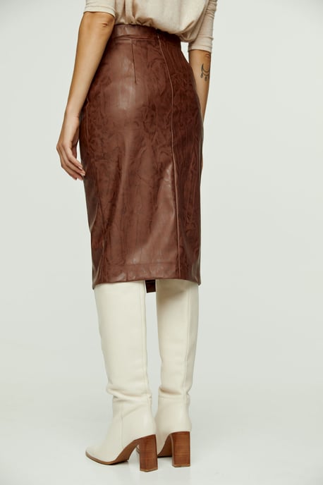 Chocolate Brown Faux Leather Pencil Skirt