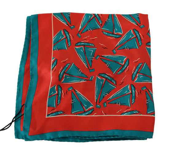 Dolce & Gabbana Men's Orange Boat Print Silk Square Handkerchief Scarf