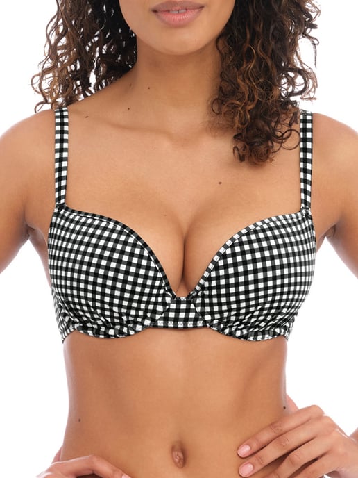 Freya niet-voorgevormde geruite beugel bikinitop Check In zwart/wit - Image 1