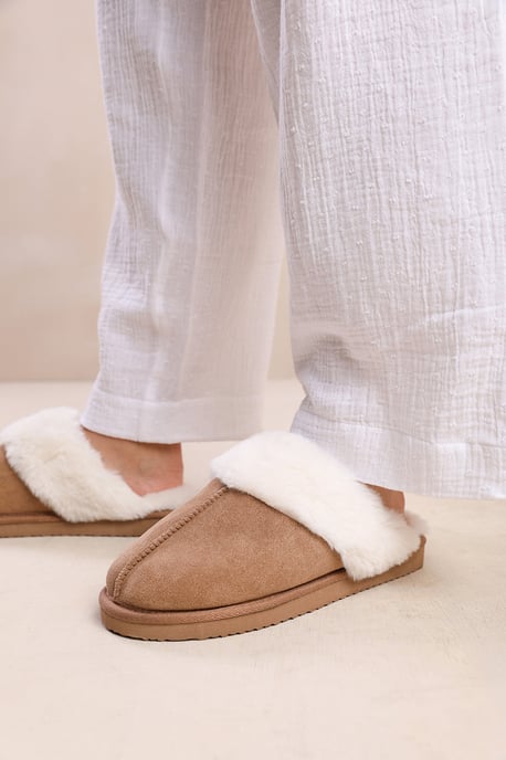 Wheres That From Womens 'Comfort' Slip On Slippers With Fur Trim