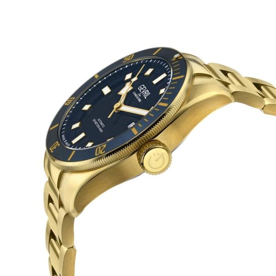 Gevril Heren Yorkville Zwitsers automatisch Sellita SW200 blauwe wijzerplaat IP geel gouden horloge - Image 2