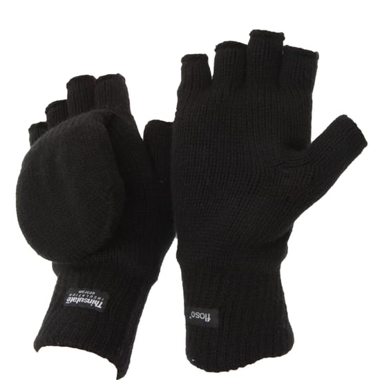 Floso Unisex Mens/Womens Thinsulate Thermal Capped Winter Fingerless Gloves (3M 40g) (Zwart) - Image 1