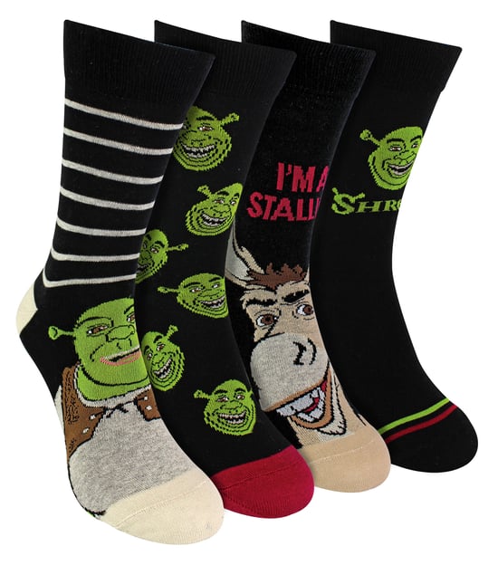 4 Pairs Multipack Mens Shrek Socks | Breathable Fun Novelty Donkey Socks, Dreamworks Socks | Shrek Gifts - Shrek / Donkey - Image 1