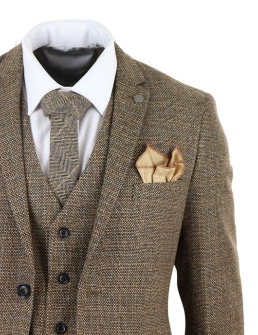 Heren 3-delig Bruin Tweed Ruit Vintage Retro Pak - Image 6