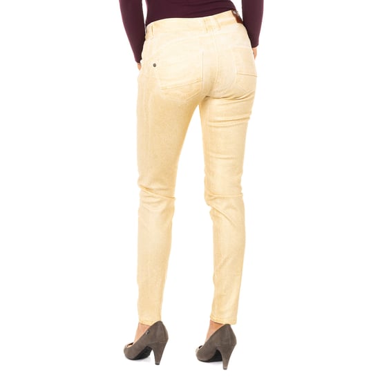 Shiny effect stretch pants with skinny-cut hems HWT012 woman