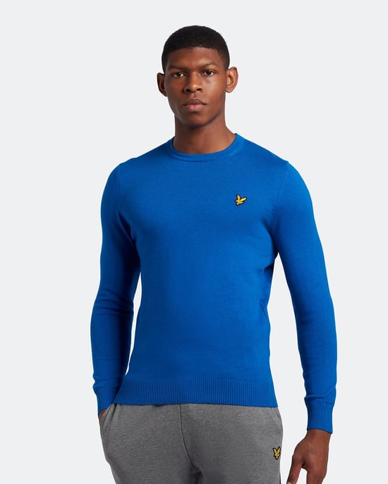 Lyle & Scott katoenen merinotrui met ronde hals in blauw - Image 1