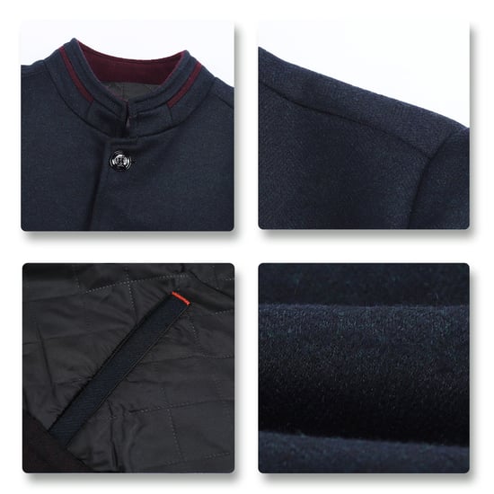 Heren korte slim fit jas met opstaande kraag Business Casual wollen overjas blauw - Image 5