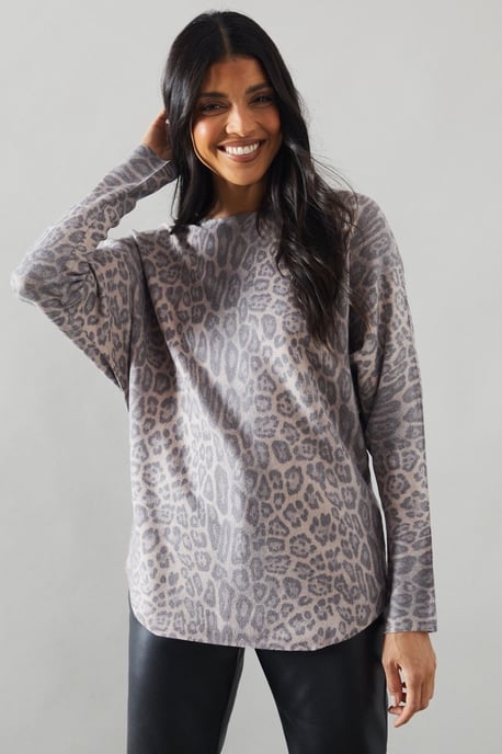 Leopard Print Batwing Knitted Top - Image 1