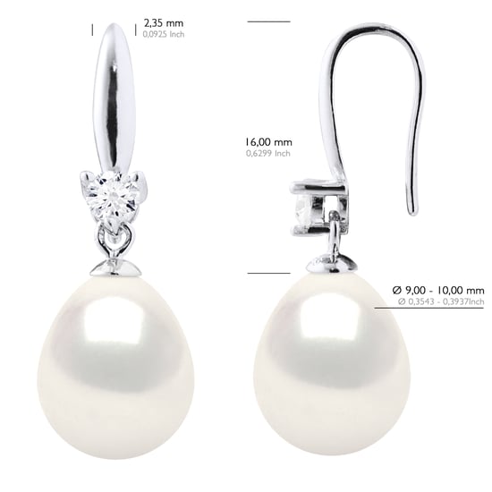 Oorbellen Zilver 925 & Cubic Zirconia - 2 Echte Gecultiveerde Zoetwaterparels 9-10 mm - Image 2