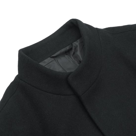 Heren wollen lange slanke pasvorm opstaande kraag zakelijke jas voor de winter zwart - Image 3