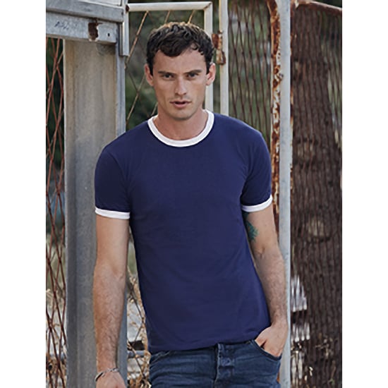 Fruit Of The Loom Heren Ringer T-shirt met korte mouwen (Marine/ Wit) - Image 3