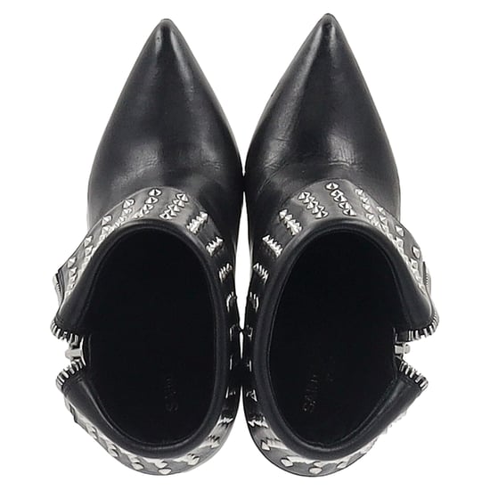 Saint Laurent Paris Vouw Over Studded Enkellaarsjes in Zwart Leer - Image 4