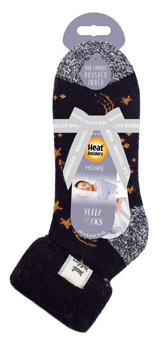 Dames Cosy Sokken met Omgeslagen Boord | Heat Holders | Warme Fluffige Lounge Sokken voor de Winter - Marineblauw/Gouden Sterren - Image 2