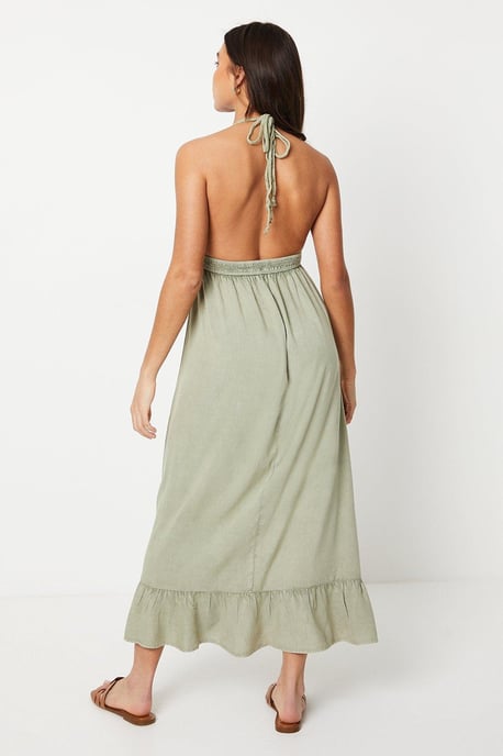 Petite Trim Halter Maxi Beach Dress