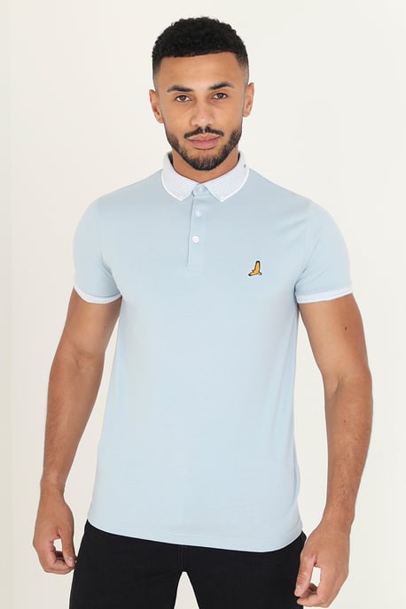 Pale Blue 'Glover' Short Sleeve Jacquard Collar Jersey Polo Shirt