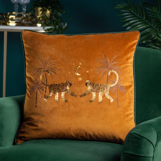 Wylder Tropics Dusk Monkey Embroidered Piped Velvet Polyester Filled Cushion