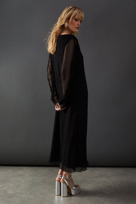 Plisse Batwing Midi Dress