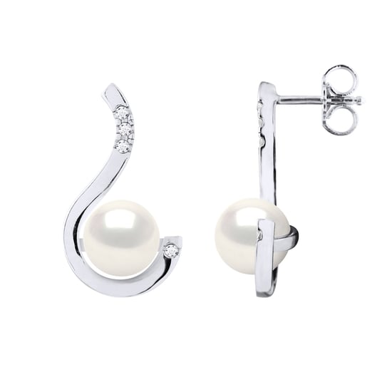Earrings Prestige - Diamonds 0,08 Cts - Quality HSI - White Gold - Real Cultured Freshwater Pearls Round 7-8 mm