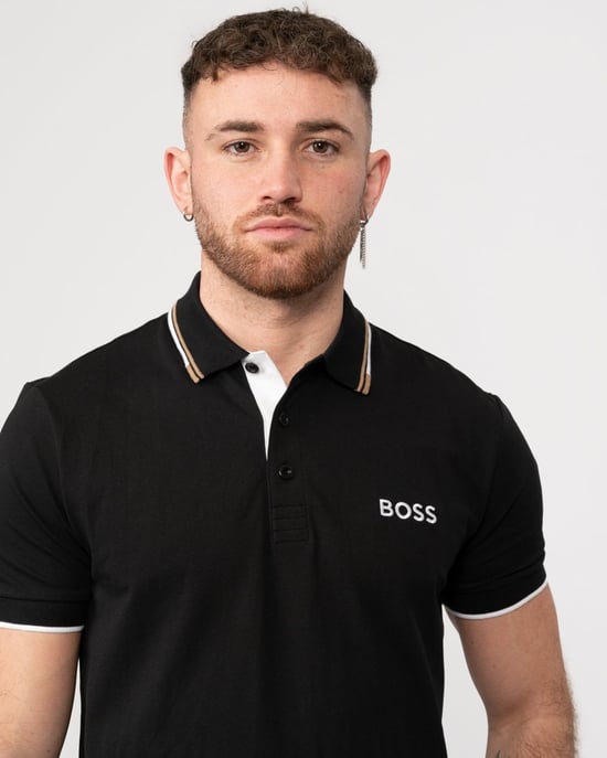 BOSS Green Paddy Pro Mens Cotton Blend Polo Shirt With Contrast Logos - Image 2