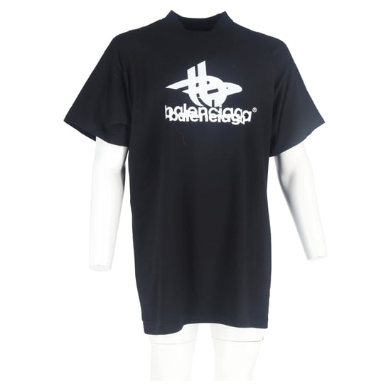Balenciaga Logo Print Mock Neck T-Shirt in Black Cotton - Image 6