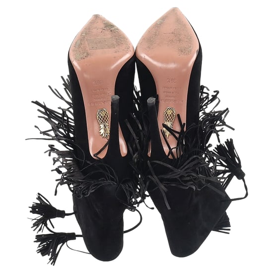 Aquazzura Mustang 105 Fringe Heeled Ankle Boots in Black Suede - Image 6