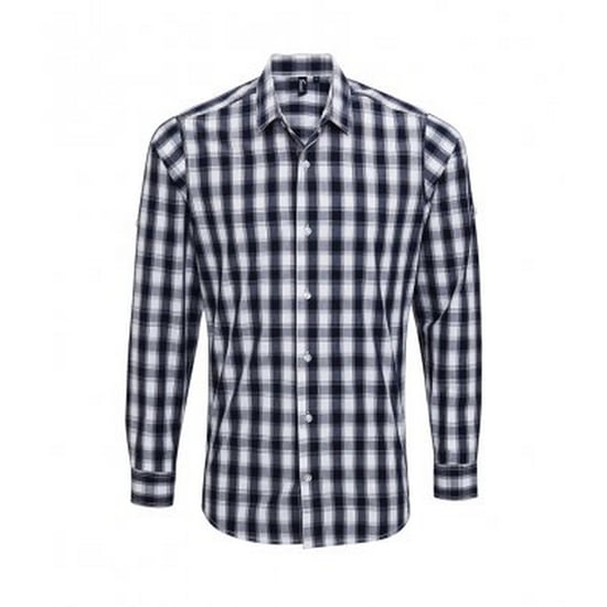 Premier Heren Mulligan Check shirt met lange mouwen (Wit/Zwaar) - Image 1