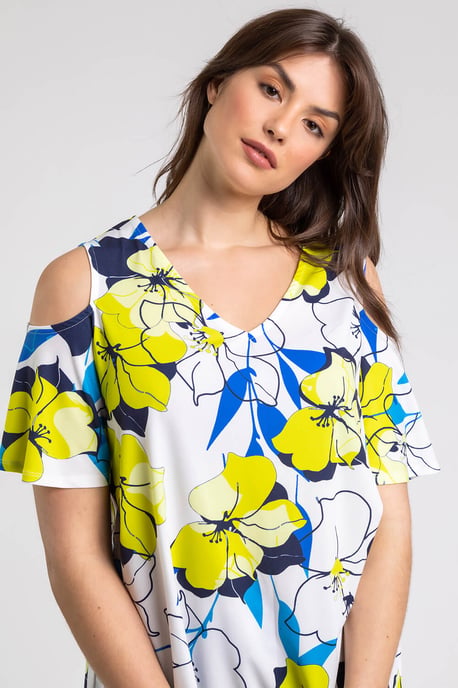Curve Floral Print Cold Shoulder Top