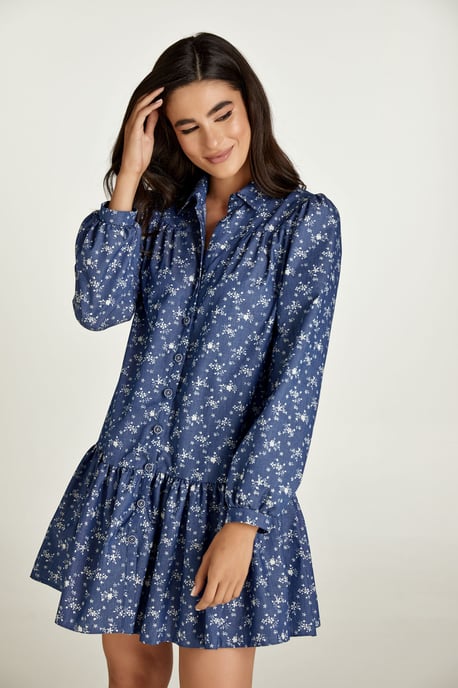Indigo bloemenjurk met knopen - Image 6