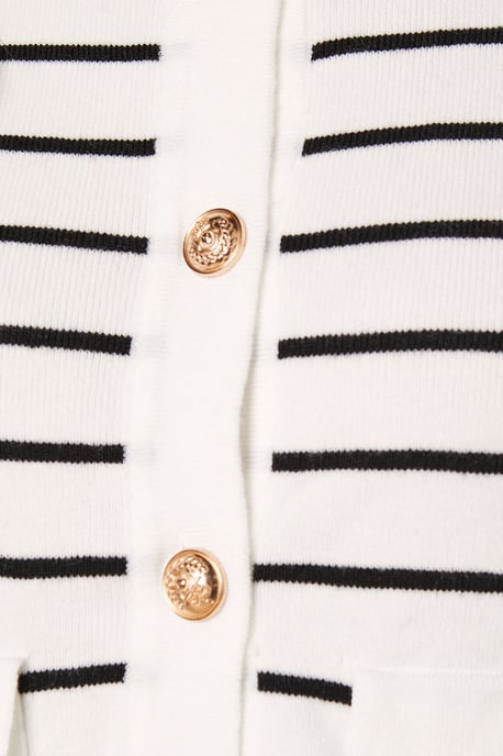 Striped Collared Button Down Knitted Jacket