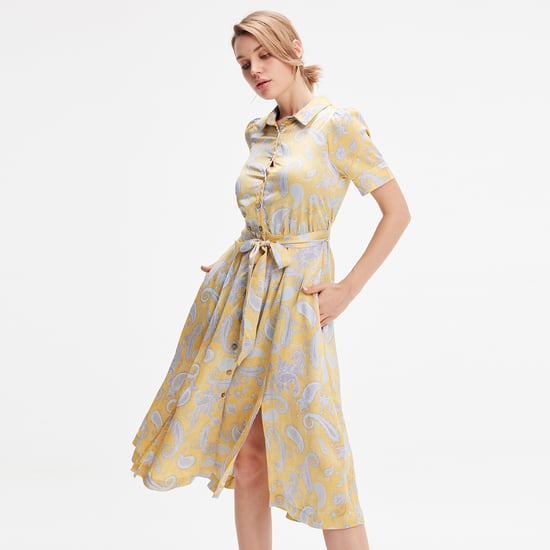 Graphic print satin shirt dress