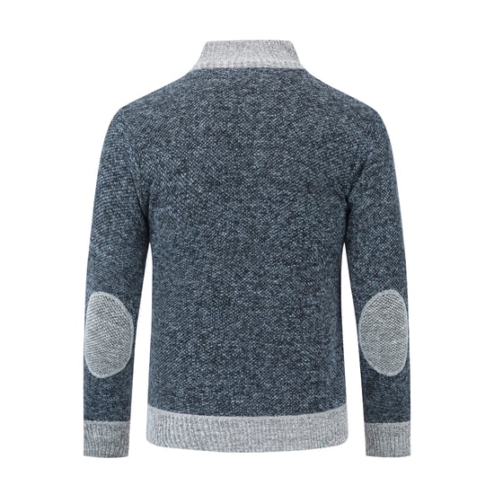 Men's Cardigan with Zip Stand-Up Collar Cardigan Chunky Knit Lined Jumper for Winter Blue