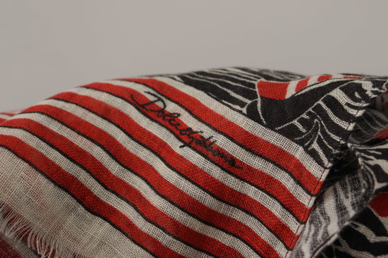 Dolce & Gabbana Black Red Linen Sailboat Stripe Print Shawl Men's Scarf