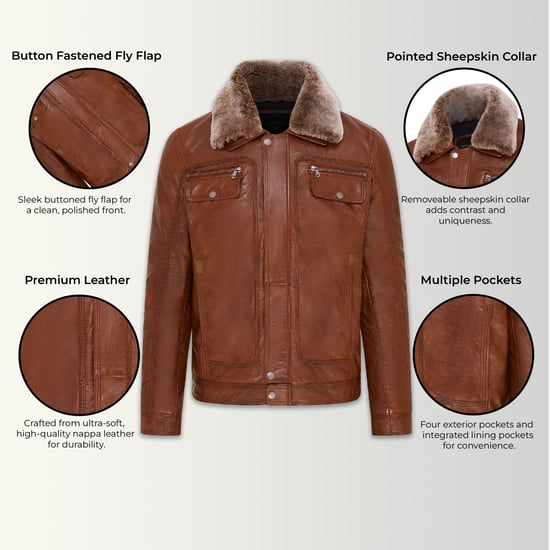 Mens Tan Trucker Shirt Leather Jacket- Tornio