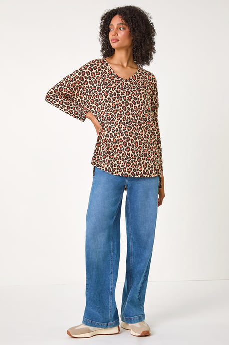 Animal Print V-Neck Tunic Stretch Top