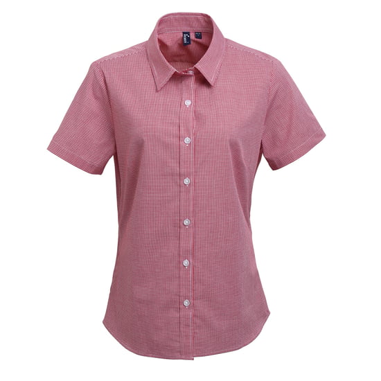 Premier Dames/dames Microcheck Korte Mouwen Katoenen Shirt (Rood/Wit) - Image 1