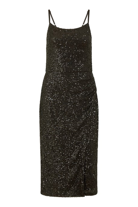 Black Sequin Fitted Wrap Midi Dress