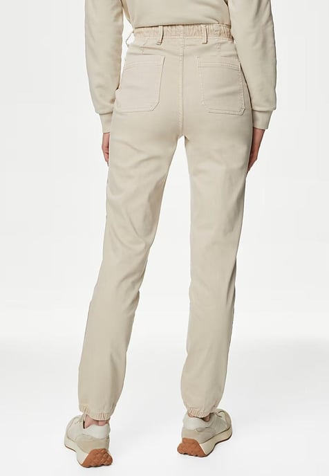 M&S Collection Dames Katoenmix Slim Fit Enkel Grazer Joggers Beige - Image 2