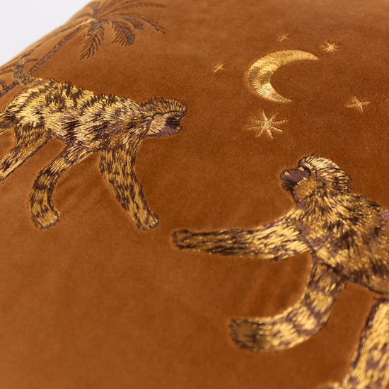 Wylder Tropics Dusk Monkey Embroidered Piped Velvet Polyester Filled Cushion