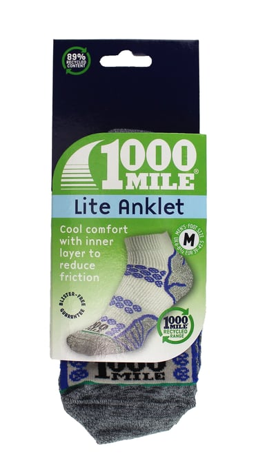 1000 Mile - Heren Lite Enkelkousen Dubbele Laag Ren Sokken - Zilver / Koninklijk Blauw - Image 2