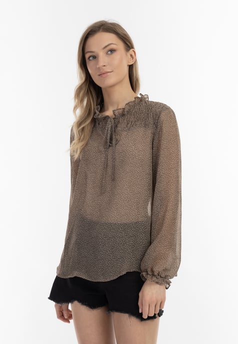 Dreimaster Blouse Dames olijf wol wit - Image 3