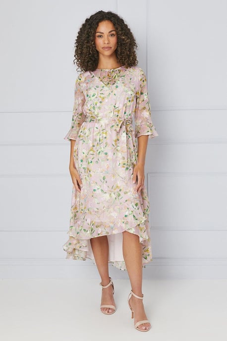 Petite Floral Jacquard Ruffle Midaxi Dress - Image 1