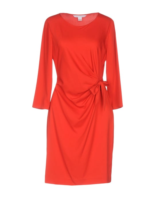 Diane Von Furstenberg Red Silk Draped Long Sleeve Dress