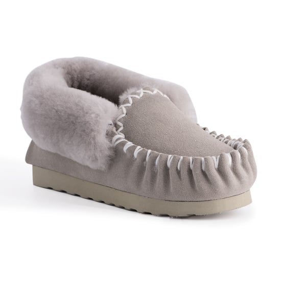 Aus Wooli "Waterloo" Australia Hand Stitched Women's Sheepskin Moccasin, Light Grey