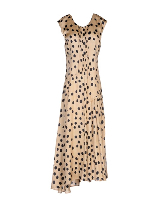 Manila Grace Beige Print Pleated Midi Dress