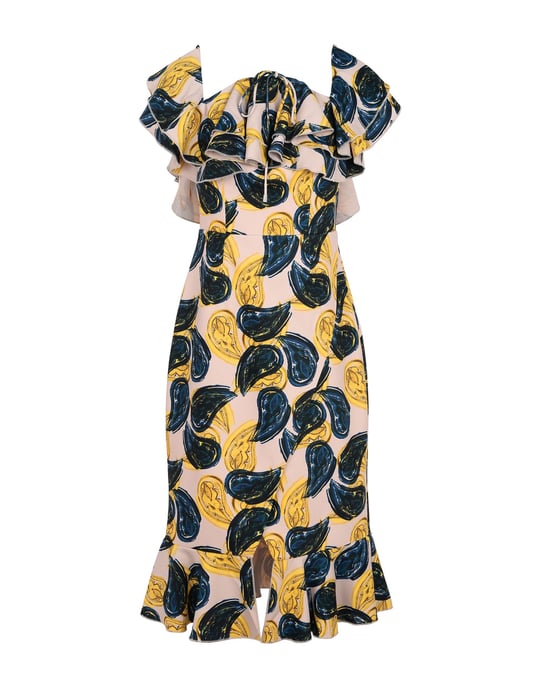 C/Meo Collective Ochre Floral Print Ruffle Dress