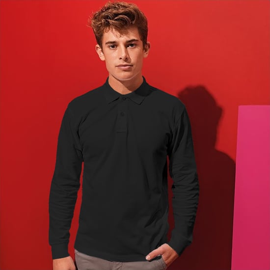 Asquith & Fox Heren Klassieke Pasvorm Poloshirt met lange mouwen (Zwart) - Image 2