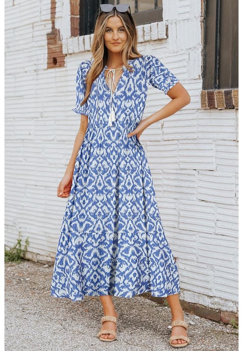 Vrouwen Geometrisch Patroon Maxi Jurk in Luchtblauw - Image 2