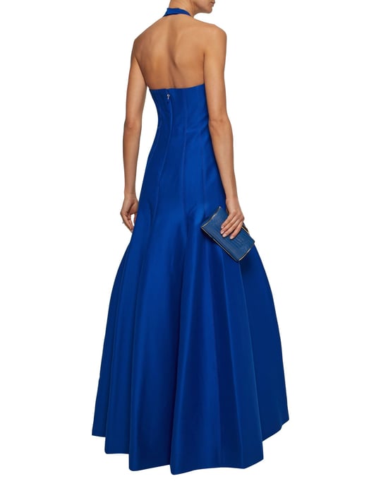 Halston Bright Blue Cotton Full Length Dress